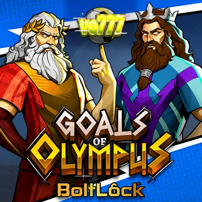 Tampilan visual grid permainan Goals of Olympus BoltLock dengan elemen mitologi dan sepak bola.